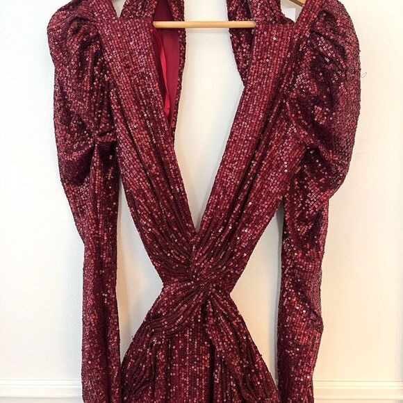 Ieena Mac Duggal Sequined Criss Cross Long Sleeve Maxi Gown in Red Sz 10 NWT - Picture 5 of 13